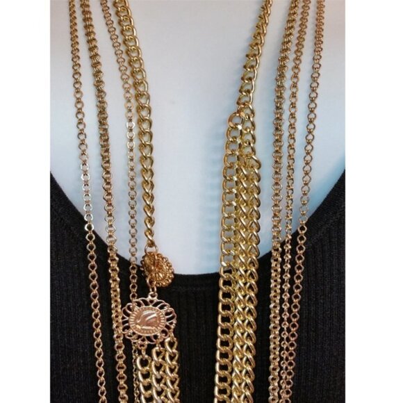 CURATED bundle lot 2 gold tone chain necklaces statement fashionista - Picture 3 of 4
